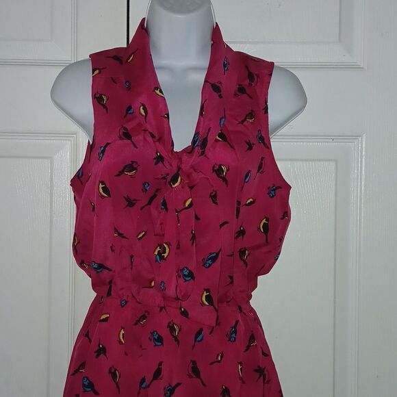Accidentally in Love magenta bird print dress sleeveless fit and flare Sz M NWOT - Picture 3 of 7
